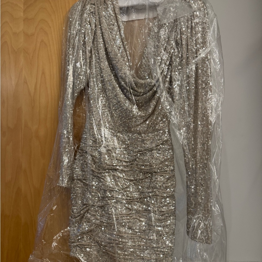 Ronny Kobo Collection Elena Sequin Cowlneck Mini Dress